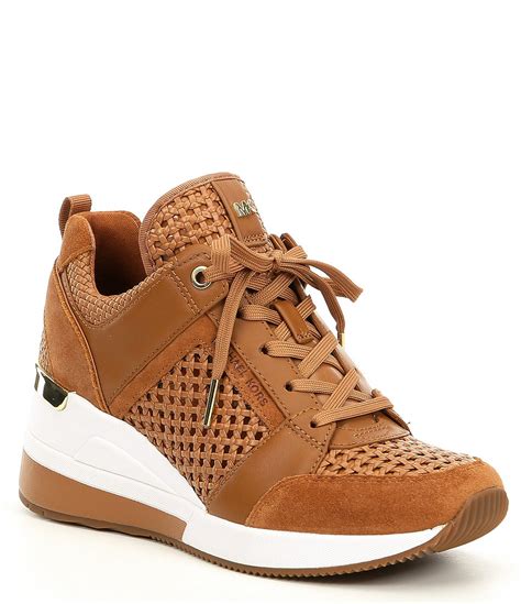michael michael kors georgie faux leather wedge trainers